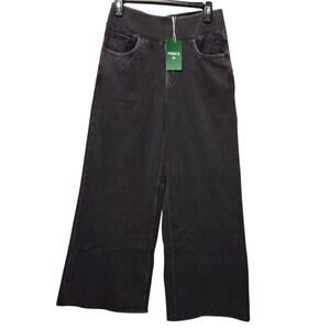 Halara Black denim stretchy tummy control wide leg 27" Waist NWT Boho lounge